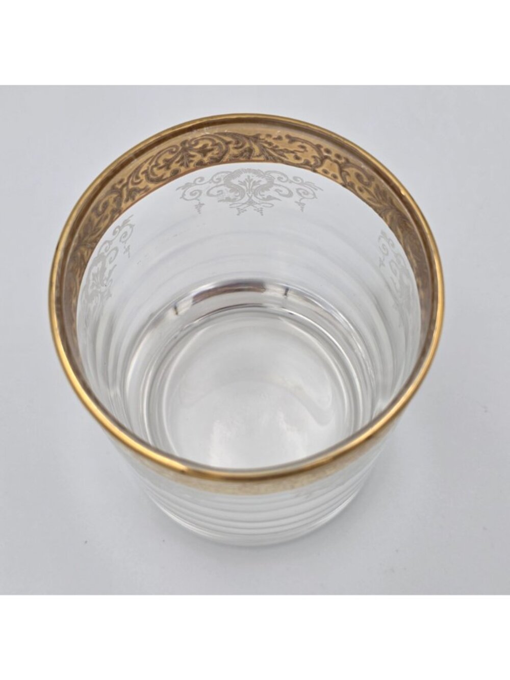 Old Fashioned by Cellini Gold Rim Etched Glass Tumbler With Floral Scroll Design - Picture 8 of 9